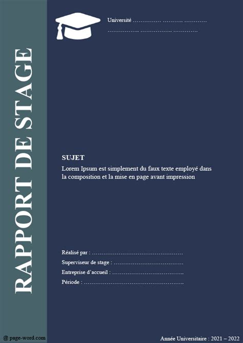 Page De Garde Du Rapport De Stage Au Format Word Et PDF