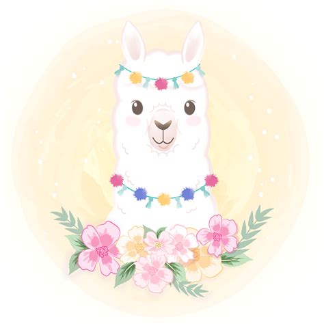 Llama with flowers 699938 Vector Art at Vecteezy