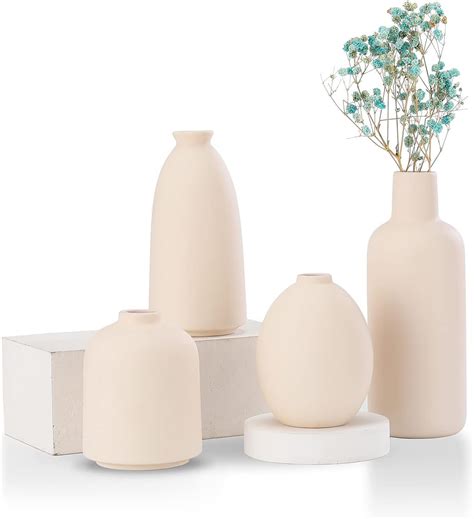 CEMABT White Ceramic Vase Set 4 Small Vases For Flowers Unique