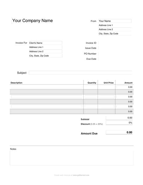 Blank Work Company Invoice Templates At Allbusinesstemplates