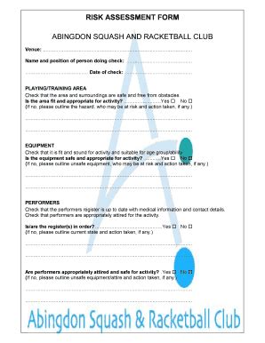 Fillable Online Abingdon Squash Co ASRC Risk Assessment Form Abingdon