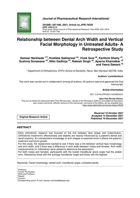 Pdf Relationship Between Dental Arch Width And Vertical Facial