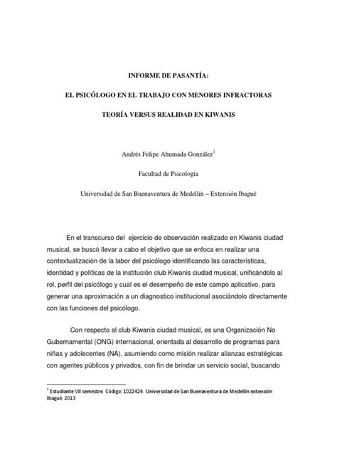 Informe De Pasantia Trabajo Social Organización No Gubernamental