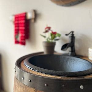 Whiskey Barrel Vanity With Hammered Sink And Faucet And