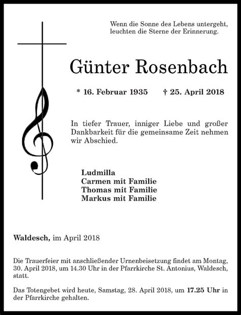 Traueranzeigen Von G Nter Rosenbach Rz Trauer De