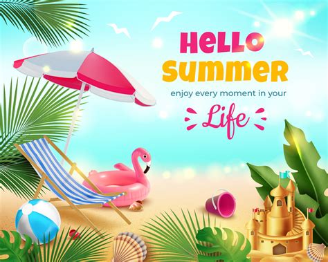 Hello Summer Enjoy Every Moment Ads Banner Concept Poster Card Vector