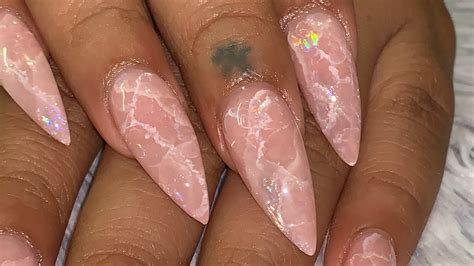 Watch Me Work Holographic Rose Quartz Nails Easy Marble Nails