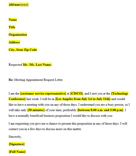 How To Write An Appointment Letter For Meeting Printable Online