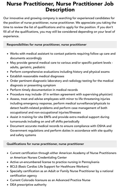 Nurse Practitioner Nurse Practitioner Job Description Velvet Jobs