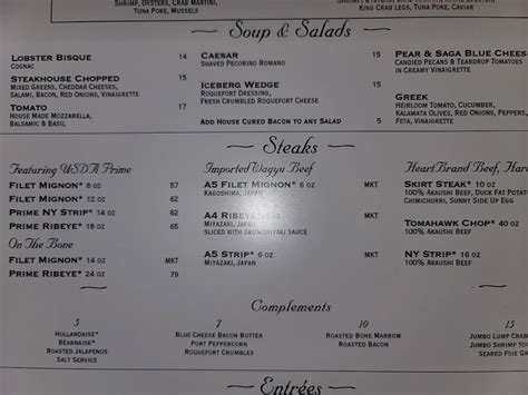 Menu at Vic & Anthony's Steakhouse, Houston