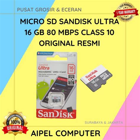 Jual ULTRA16 MICRO SD SANDISK ULTRA 16 GB 80 MBPS CLASS 10 ORIGINAL