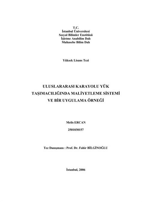 Pdf Uluslararas Karayolu Ta Mac L Maliyet Dokumen Tips