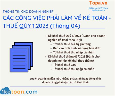 Hạn nộp Kê khai Thuế Quý 1 2023 cho Công ty doanh nghiệp Topa vn