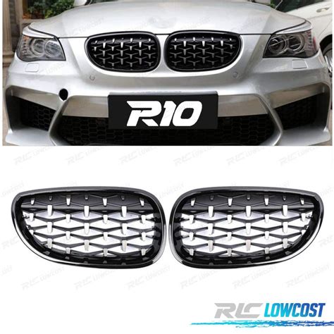 GRELHAS FRONTAIS PARA BMW E60 E61 03 10 DIAMANTE PRETO BLACK