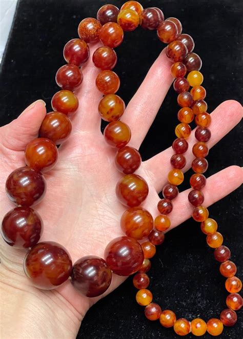 Antique Cherry Amber Bakelite Bead Necklace Gr Gem