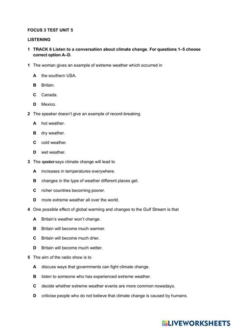 Focus Unit Test Worksheet