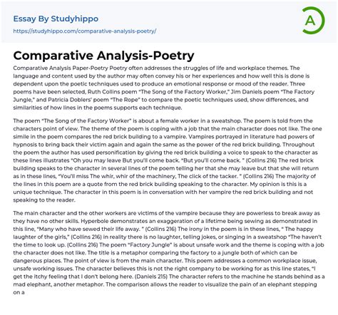 Comparative Analysis Poetry Essay Example StudyHippo