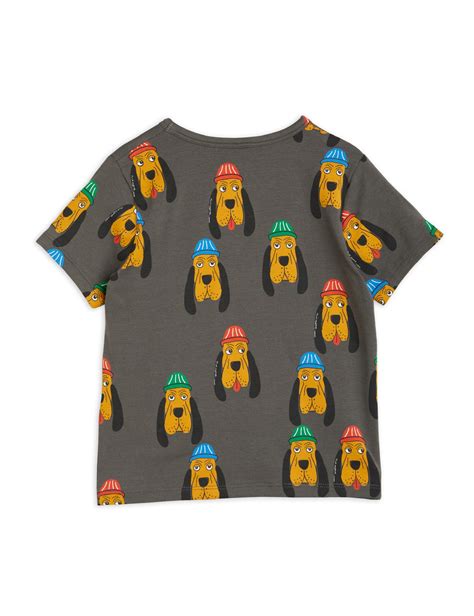 Mini Rodini Bloodhound Aop Ss T Shirt Grey Green Hearts Pink