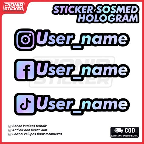 Jual Stiker Hologram Sosmed Cutting Sticker Sosial Media Nama Instagram