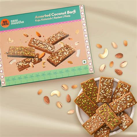 Go Desi Assorted Coconut Barfis 200 Grams Burfi Indian Sweets T Pack Desi Meetha Dry