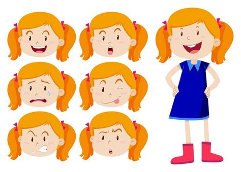 Chica Con Diferentes Expresiones Faciales 448177 Vector En Vecteezy