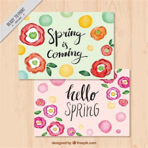 Tarjetas De Primavera Con Flores De Acuarela Vector Gratis