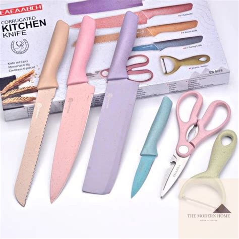 6 In 1 Evcrierh Corrugated Knife Kitchen Knife Set Colourful Pisau