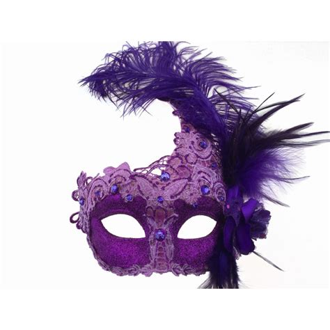 Purple Masquerade Mask With Lace And Feathers Screamers Costumes