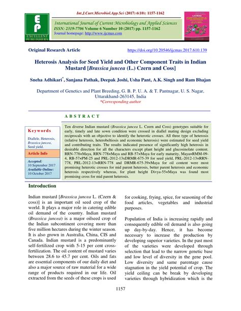 PDF Heterosis Analysis For Seed Yield And Other Component Traits In