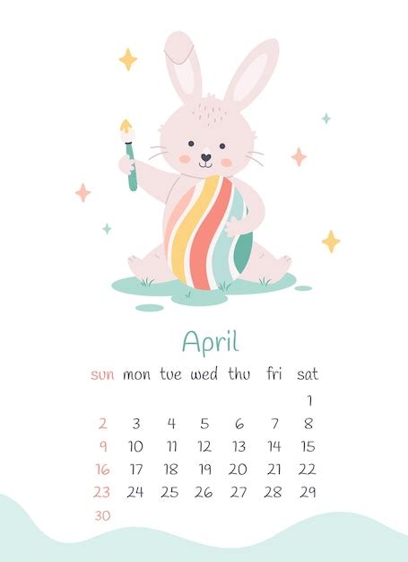 Calendario Abril Lindo Conejito Pintando Huevos De Pascua