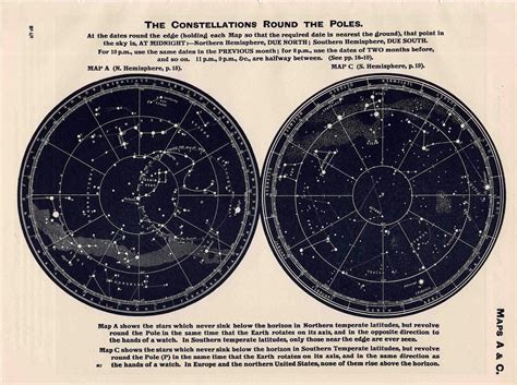 C 1955 Constellations Map Vintage Astronomy Print Celestial Star Chart Stars Visible At The