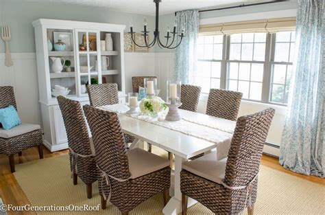 Modern Coastal Farmhouse Dining Room With Seagrass Chairs Four Generations One Roof