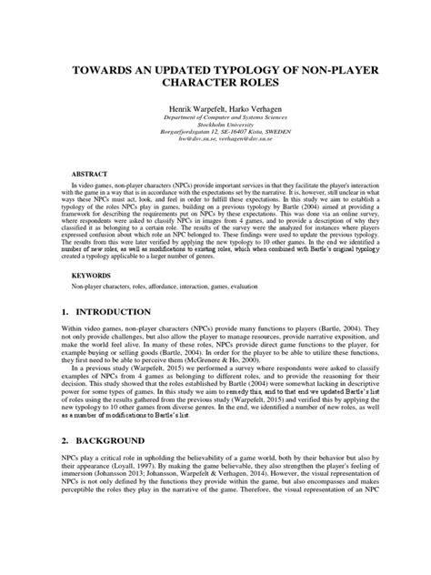 Towards An Updated Typology of Non Player Character Roles | PDF ...