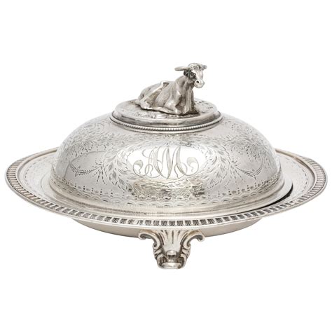 Neoclassical Sterling Silver Covered Footed Butter Dish With Cow Finial