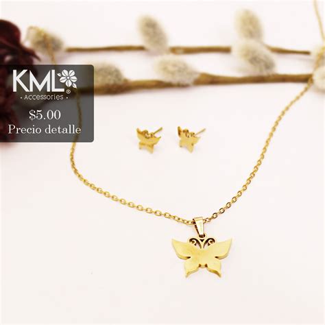 SET DORADO MARIPOSA LISA KML ACCESORIOS