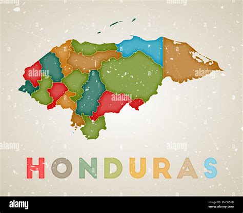 Mapa De Honduras Cartel De Pa S Con Regiones De Colores Vieja Textura