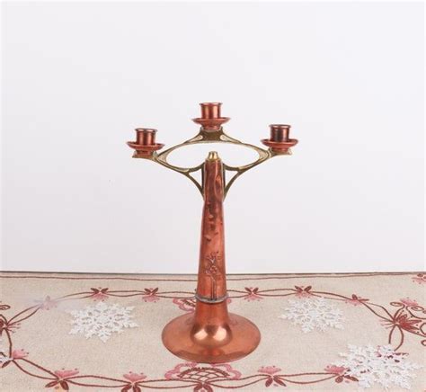 Vintage Copper Brass Candleholder 3 Arm Candelabra Art Nouveau Etsy Candle Holders Vintage