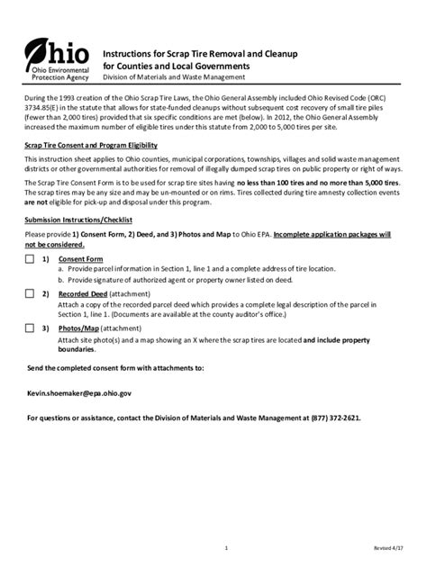 Fillable Online Epa Ohio Instructions For Scrap Tire Removal And