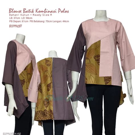 Baju Batik Kombinasi Polos Modern Untuk Wanita Kerja Kantor BLS9942BT M