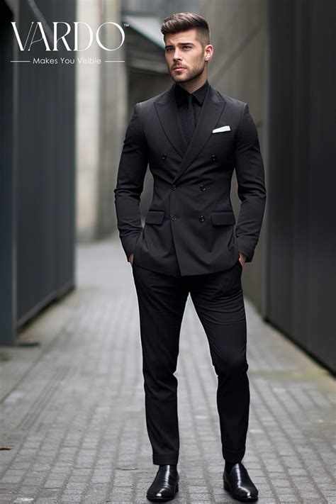 Mens Black Double Breasted Suit Sophisticated Tailored Fit Modern Gentlemans Essential The