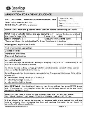 Fillable Online Reading Gov APPLICATION FOR A VEHICLE LICENCE