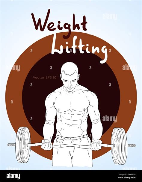 Weight Lifter Man With Relief Muscles Lifting Heavy Weight Stock Vector