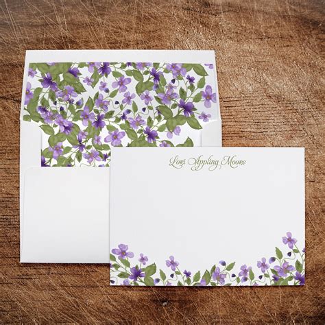 Personalized Stationery Note Cards With Lined Envelopes Purple Etsy