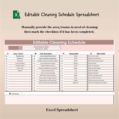 Editable Cleaning Schedule Spreadsheet Excel Cleaning Etsy