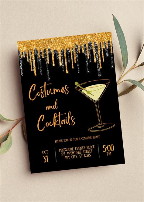 Editable Costumes And Cocktails Invitation Adult Halloween Party Invitation Halloween Costume