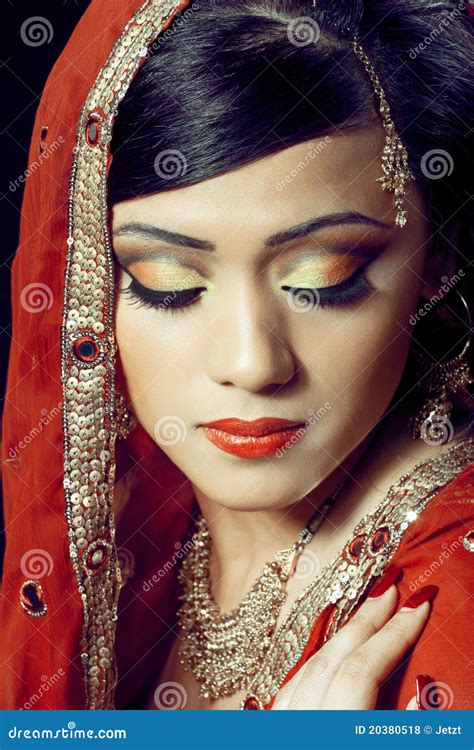 Beautiful Indian Girl With Bridal Makeup Stock Photo Image Of Gold