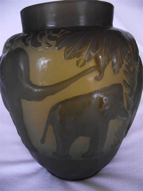 Large Galle Elephant Vase Cameo Glass Elephant Vase Signed Galle Vase At 1stdibs