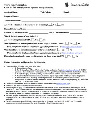 Fillable Online English Msu Travel Fund Application Cycle 1 MSU