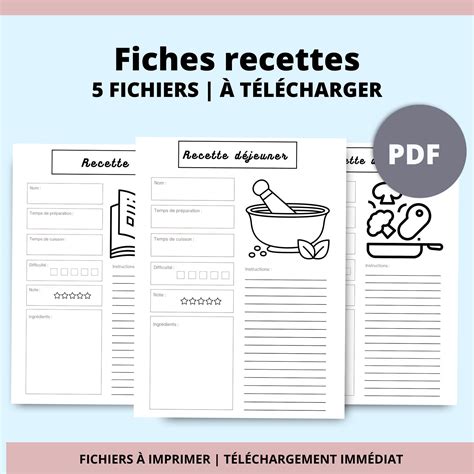 Fiches Recettes Vierges Imprimer Pdf A En Fran Ais Etsy Canada