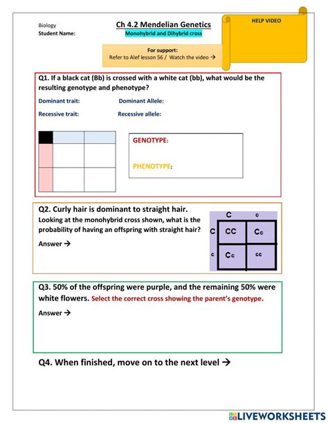 Monohybrid cross review worksheet | Live Worksheets - Worksheets Library